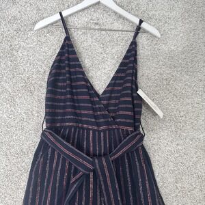 Vacate the‎ Label Jumpsuit Women Small Black Striped V Neck Cotton Wide Leg